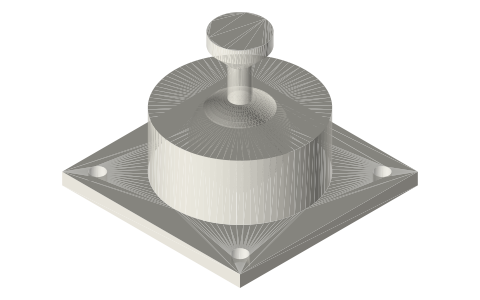 Print-in-place: captive ball joint, Ø24 ball, limited cone, isometric render of a generated part