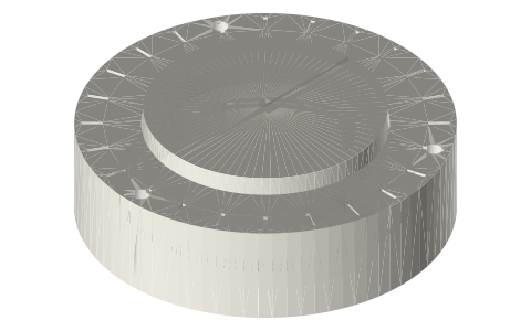 Print-in-place: rotary dial with 24 detents (compliant arms), isometric render of a generated part