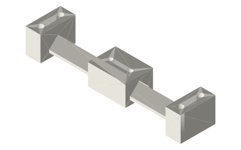 Print-in-place: linear slider on a dovetail rail with end stops (100 mm), isometric render of a generated part