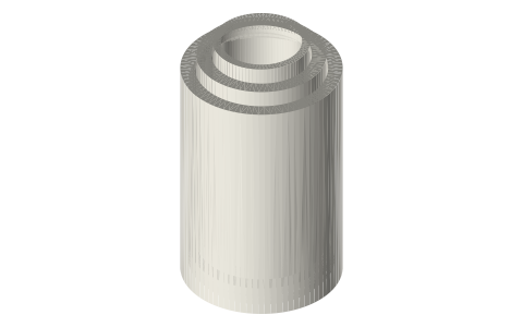 Print-in-place: three-stage telescoping tube with stops (Ø40), isometric render of a generated part