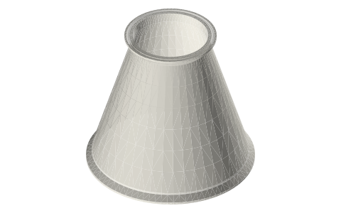Printable tri-clamp (45°): reducers, concentric and eccentric: 6 × 3, 6 × 4, 8 × 4 and 8 × 6 in, isometric render of a generated part