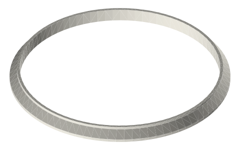 Printable tri-clamp (45°): 6 and 8 in ferrules, spools, caps and a 6 in elbow, isometric render of a generated part