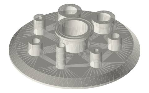 Printable tri-clamp (45°): brewing sensor lids: 4, 6 and 8 in caps with every port a fermenter needs, isometric render of a generated part