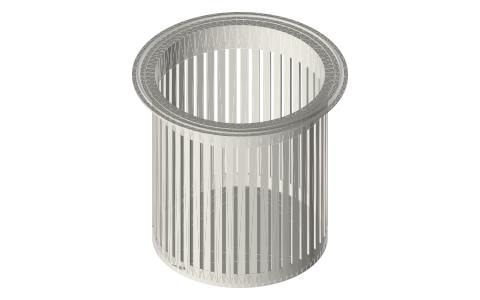 Printable tri-clamp (45°): hop baskets: hang from the top joint of a 4, 6 or 8 in vessel, isometric render of a generated part