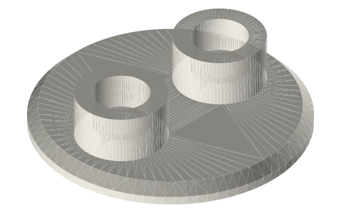 Printable tri-clamp (45°): caps with PG13.5 probe ports (12 mm pH, dissolved O₂ and CO₂ probes): 1½ to 4 in, isometric render of a generated part