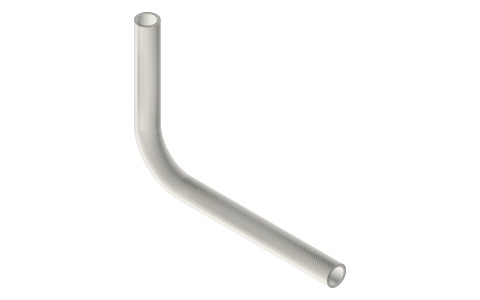 Printable tri-clamp (45°): racking arm: 1½ in clamp body and ½ in arms, 2 to 6 in reach, isometric render of a generated part