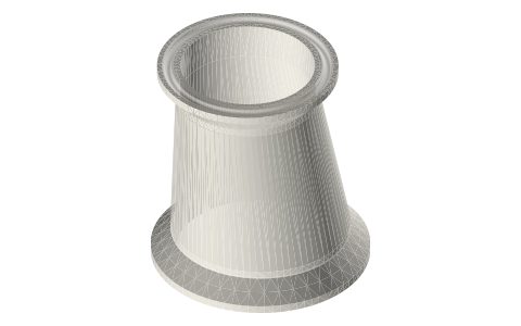 Printable tri-clamp (45°): concentric and eccentric reducers, ½ to 4 in, isometric render of a generated part