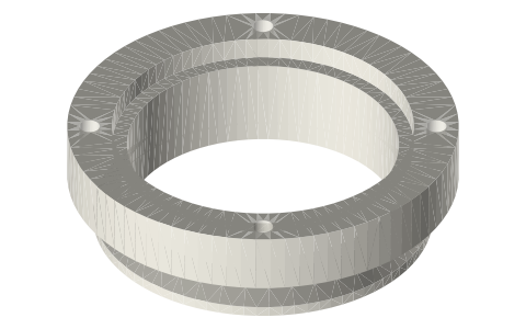 Printable tri-clamp (45°): in-line sight glasses: 1½ to 4 in, 2, 4 and 6 in glass, isometric render of a generated part