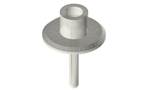 Printable tri-clamp (45°): thermowells: 1½ and 2 in clamp, 2½ to 12 in insertion, ½ NPT top, isometric render of a generated part