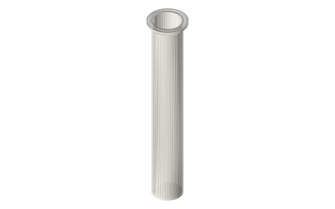 Printable tri-clamp vessel, 1½ in (45°): flat and cone-bottom pots up to 250 mm, isometric render of a generated part