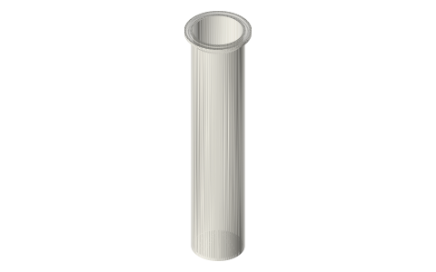 Printable tri-clamp vessel, 2 in (45°): flat and cone-bottom pots up to 250 mm, isometric render of a generated part