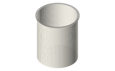 Printable tri-clamp vessel, 8 in (45°): flat and cone-bottom pots up to 250 mm, isometric render of a generated part