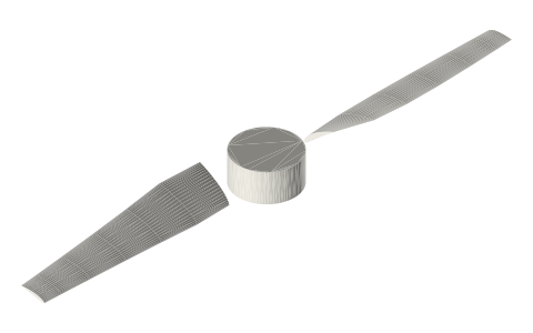 Propeller diameter vs pitch, isometric render of a generated part