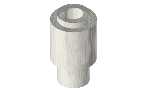 Push-fit fitting envelopes: 4 / 6 / 8 mm tube, G1/8 and G1/4 thread stubs, isometric render of a generated part