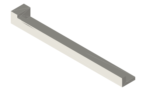 Rack guide base 170 × 20 with side rail and spring seat, isometric render of a generated part