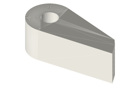 Feed pawl for the 24-tooth Ø40 ratchet (pivot 30 mm from the wheel axis), isometric render of a generated part