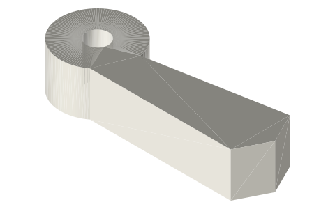 Pawl 24 mm with a Ø3 pivot for the Ø40 ratchet wheels, isometric render of a generated part