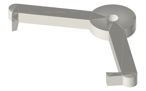 Recoil anchor for the 30-tooth Ø50 escape wheel, isometric render of a generated part