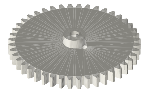 Rhombic drive gear, module 1.5, 44 T, 7 mm throw, isometric render of a generated part