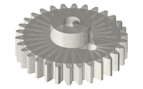 Rhombic drive kit (Philips beta Stirling): twin crank gears, links, yokes, frame, isometric render of a generated part
