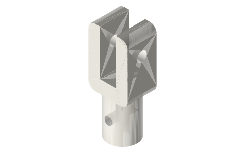 Rod clevises for a Ø2 or Ø3 rod or a Ø5 tube, 5 mm gap, isometric render of a generated part