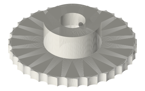 Roller chain sprockets: #25 (6.35 mm) and #35 (9.525 mm), 10–40 T, isometric render of a generated part