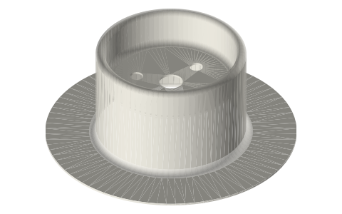 Top-hat rolling diaphragm, 1.50 in bore, flat flange: the one that clamps in a 2 in tri-clamp joint, isometric render of a generated part