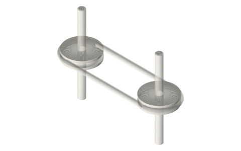 Round-groove pulleys and round band, 1 : 1, isometric render of a generated part