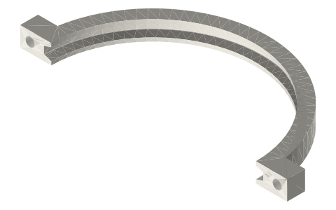 Two-bolt clamps for 6 and 8 in tri-clamp joints, isometric render of a generated part