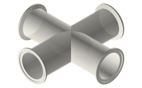 Sanitary clamp crosses (9MP): ½ to 4 in, isometric render of a generated part