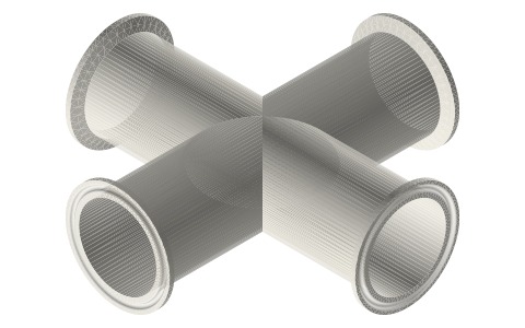 Sanitary clamp crosses (9MP): ½ to 4 in, isometric render of a generated part