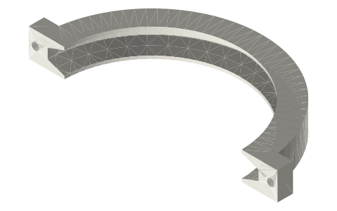 Two-bolt clamps for DIN 32676 flanges 34, 106, 155 and 183 mm, isometric render of a generated part