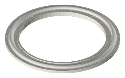 DIN 32676 clamp gaskets (Type B profile), DN10 to DN150, isometric render of a generated part