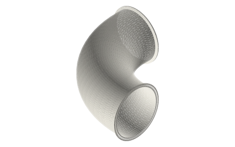 Sanitary clamp 90° elbow, 6 in (2CMP style), isometric render of a generated part