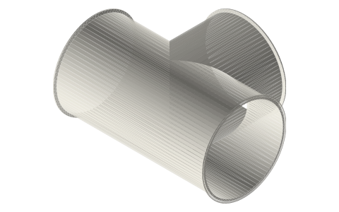 Sanitary clamp tees, 6 to 12 in, and the 6 in cross (tri-clamp style), isometric render of a generated part