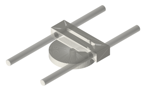 Scotch yoke: crank pin in a slotted crosshead on pillar guides, isometric render of a generated part