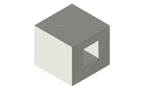 Rod guide 20 × 20 × 18 with an 8 × 8 slot, isometric render of a generated part
