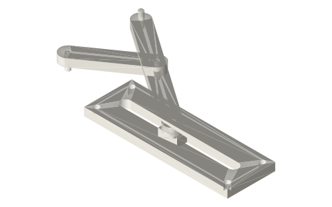 Scott Russell straight-line linkage (half-scissor), isometric render of a generated part