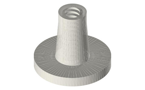 Screw-jack body with Tr16×4 internal thread, Ø60 base, 50 high, isometric render of a generated part