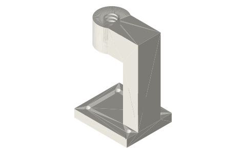 Screw-press C-frame with a Tr16×4 nut boss, 70 × 60 foot, isometric render of a generated part