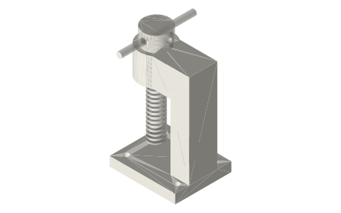 Screw (fly) press: Tr16×4 screw in a C-frame nut, isometric render of a generated part