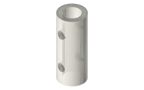 Shaft adapter Ø5 to Ø8 × 20, isometric render of a generated part