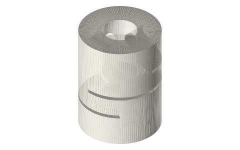 Flexible shaft couplers, 5–10 mm bores, isometric render of a generated part