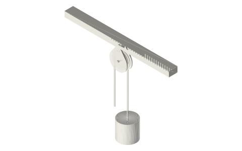 Single fixed pulley (power equals weight), isometric render of a generated part