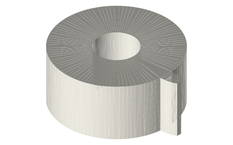 Single-tooth pinion: module 1, 20-tooth gear with one tooth left, isometric render of a generated part