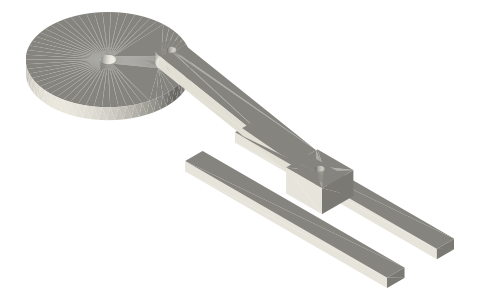 Slider-crank mechanism (crank and connecting rod), isometric render of a generated part