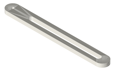 Slotted lever (quick-return lever), 140 mm, isometric render of a generated part