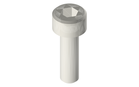 Socket head cap screws, M2–M8 (ISO 4762 / DIN 912), isometric render of a generated part