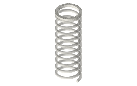 Compression, extension and torsion springs: sizes, rate formula, printed envelopes, isometric render of a generated part