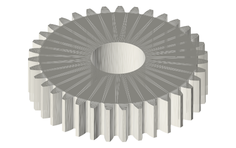 Spur gears, module 1.25: 10 to 80 teeth (20° involute), isometric render of a generated part